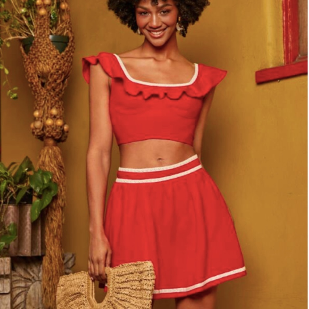 2-piece beach set, picnic, cottage, linen blouse and top set. Size small, NWOT,